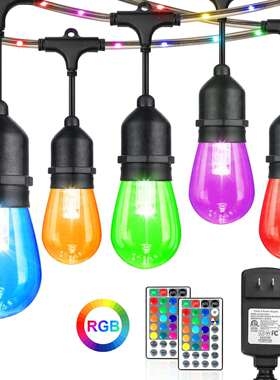 跨境爆款48FT-15灯S14RGB太阳能灯串亚马逊户外LED遥控灯串节日灯
