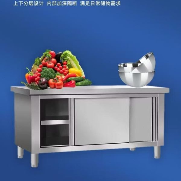 台桌厨房打荷店配不锈钢工作台推拉门操作台厨带餐饮菜加厚商用后