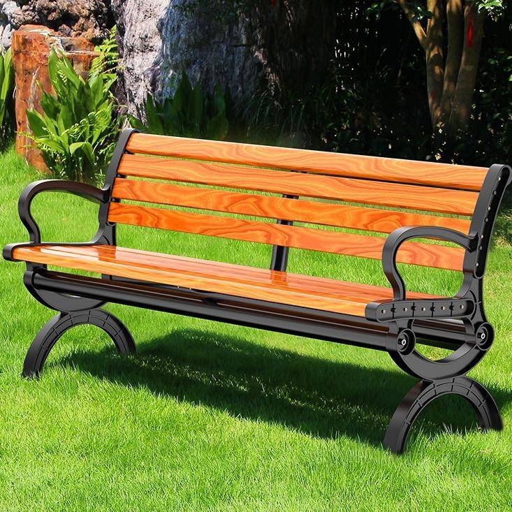 新款一体式公园排椅庭院双人靠背长扶手椅子防腐塑木休闲简约靠椅