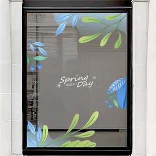 春上新女装店橱窗花贴纸免胶玻璃静电花卉装饰商场百货氛围布置