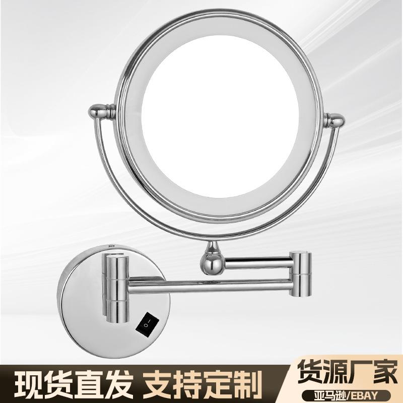 化妆镜LED灯折叠壁挂带灯梳妆镜浴室伸缩美容3倍放大圆形浴室镜子