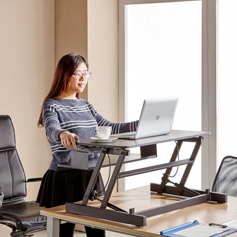 气动站立式电脑升降桌笔记本办公桌电脑台桌上桌可移动书桌按钮款