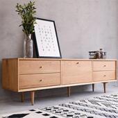 北欧樱桃白橡木实木电视柜原木视听柜小户型茶几组合环保客厅家具