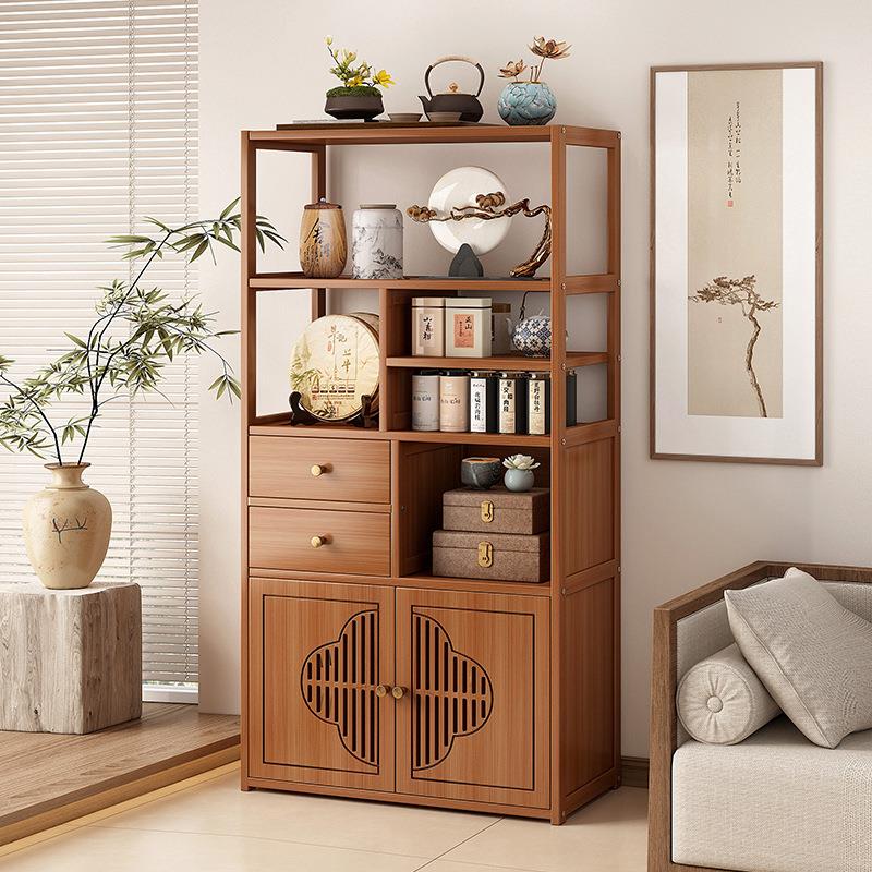新中式浮雕博古架摆柜实木多宝阁茶具摆件展示架多功能茶柜置物架