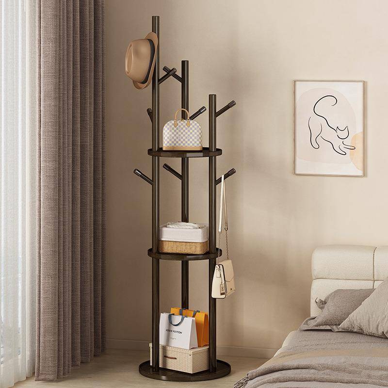 实木旋转衣帽架落地衣架卧室家用置物架立式衣服架子客厅挂衣架子