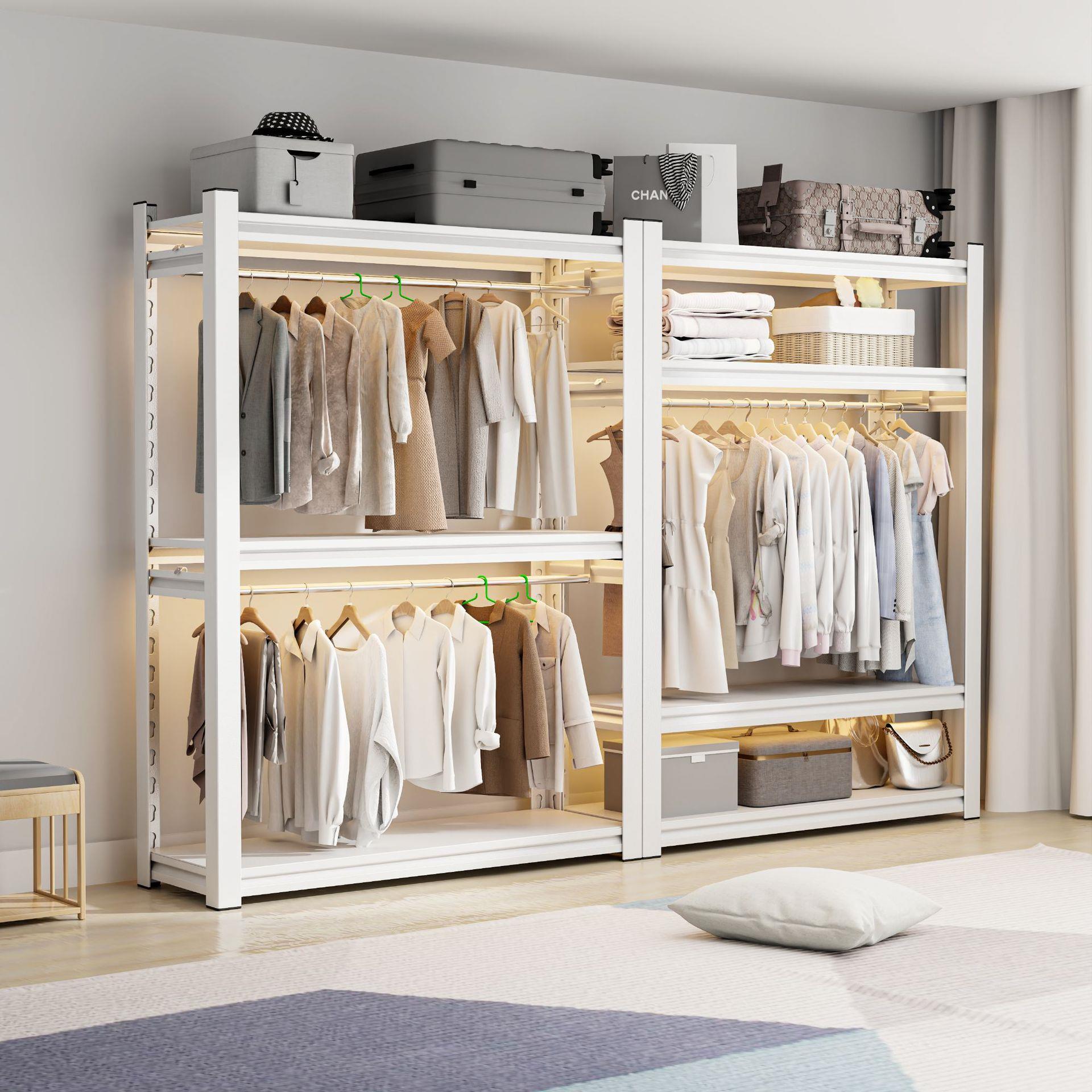 货架DIY简易衣柜开放式角钢衣架置物架出租房组装金属衣帽收纳架