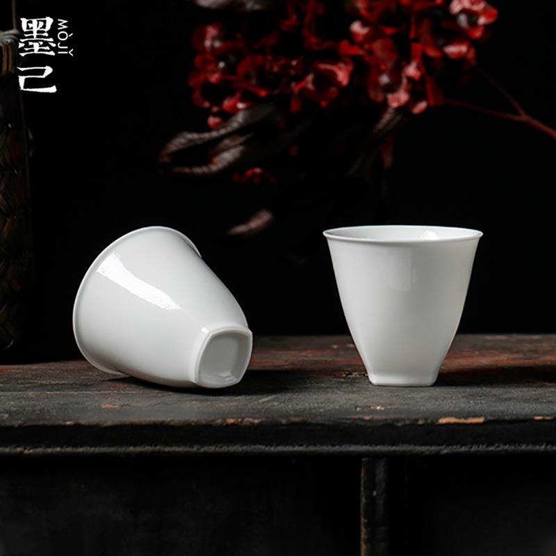 墨己 玉泥白瓷有方茶杯功夫茶具陶瓷小茶杯薄胎家用喝茶单杯小杯