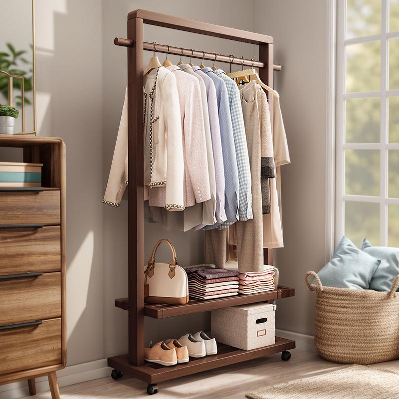挂衣架落地卧室简易置衣架子可移动室内家用挂衣服民宿实木衣帽架