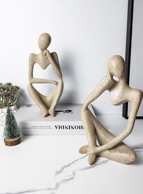 北欧现代简约抽象人物艺术砂岩雕塑创意家居客厅酒店装饰品小摆件