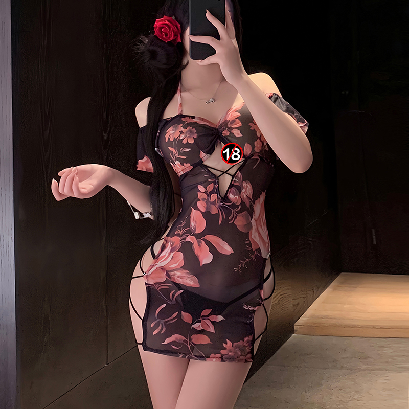 性感御姐2025新款纯欲睡裙女露肩系带包臀裙制服约会睡衣qqny免脱