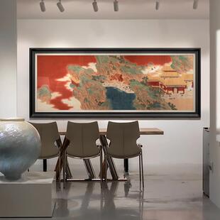 法式中古风大尺寸挂画新中式民宿客厅茶室过道大气山水红色装饰画