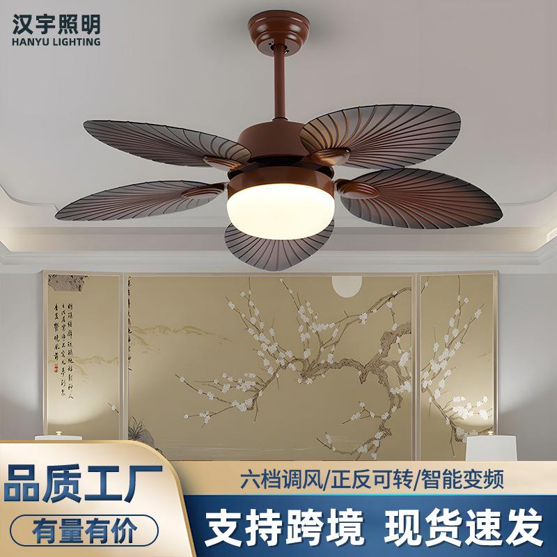 复古芭蕉叶风扇灯仿古工业吊扇灯餐厅客厅吊扇灯中山家装灯饰