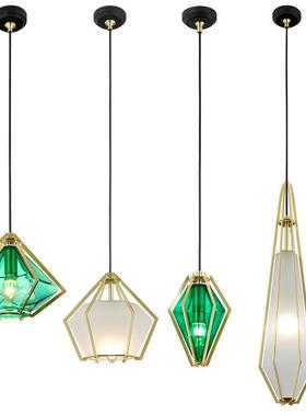后现代创意地中海吊灯酒吧翡翠绿色金属玻璃餐桌卧室书房餐厅吊灯