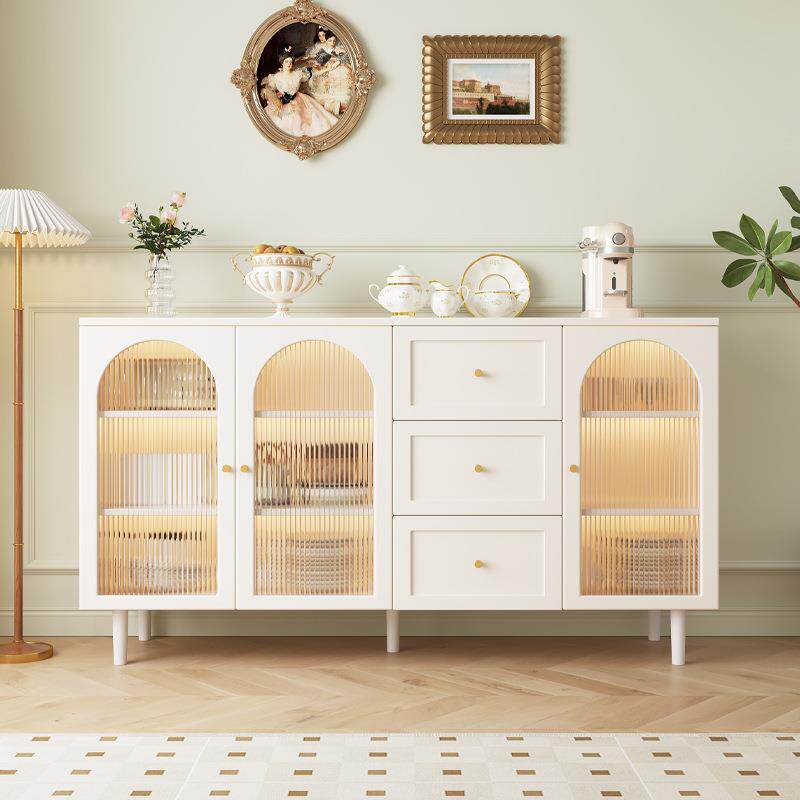 餐边柜现代简约法式置物架小户型斗柜藤编实木厨房橱柜轻奢储物柜