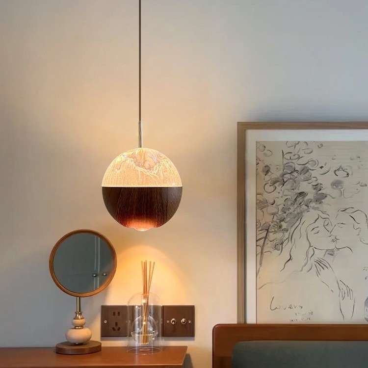 中古风床头吊灯升降智能触摸感应餐厅单头小吊灯轻奢主卧吧台灯具