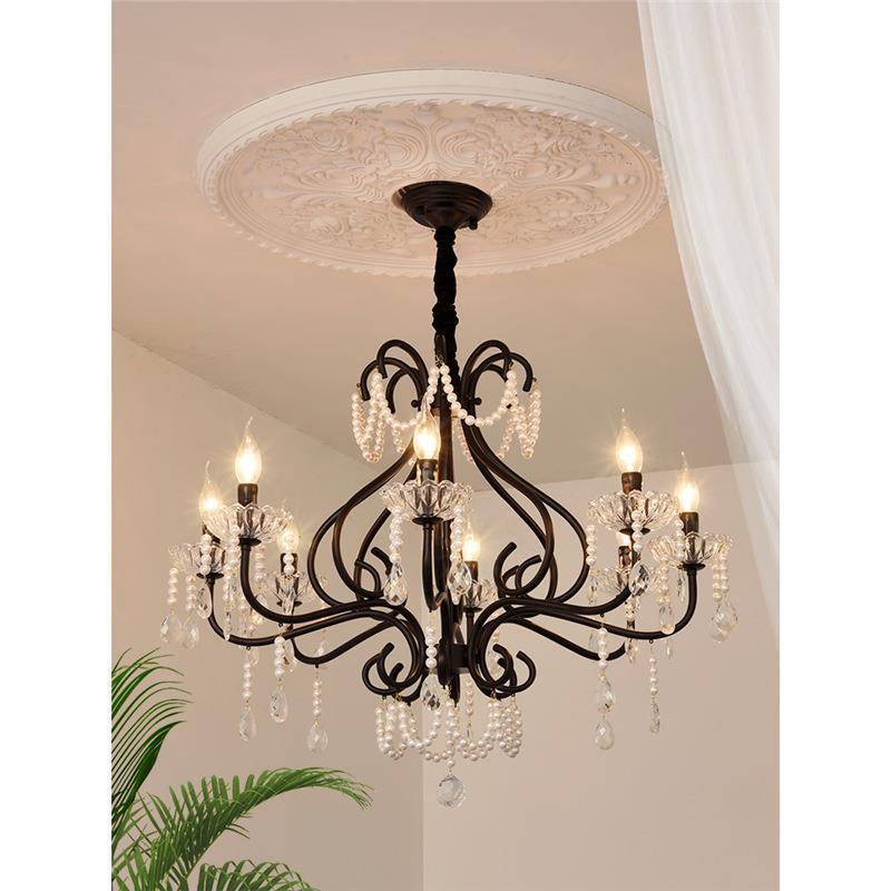 美式简约水晶客厅灯欧式铁艺蜡烛吊灯现代卧室餐厅服装店个性吊灯