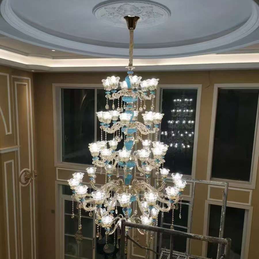 别墅复式楼客厅大吊灯楼梯挑空跃层大厅loft楼中楼长欧式水晶灯具
