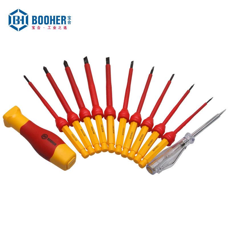 宝合BOOHER 12件套绝缘螺丝批组套0200103电工维修可换式批头套装