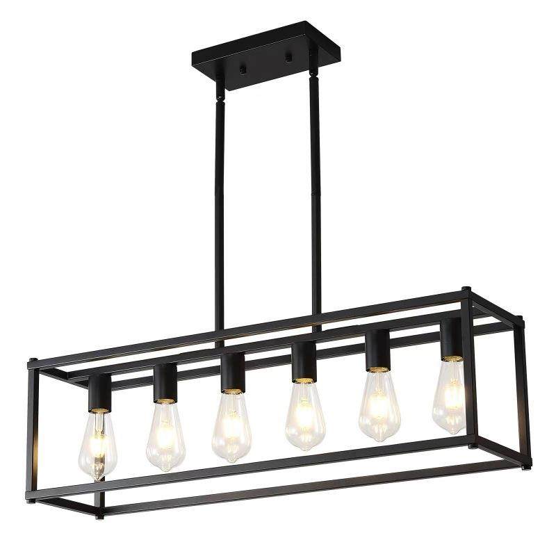 美式乡村复古工业风长方形铁艺吊灯客厅餐厅跨境货源亚马逊灯