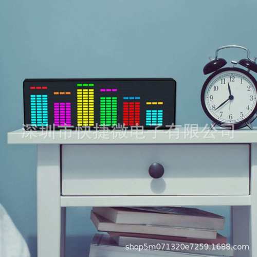 彩色LED音乐频谱电子时钟声控节奏灯1624RGB拾音气氛电平指示器
