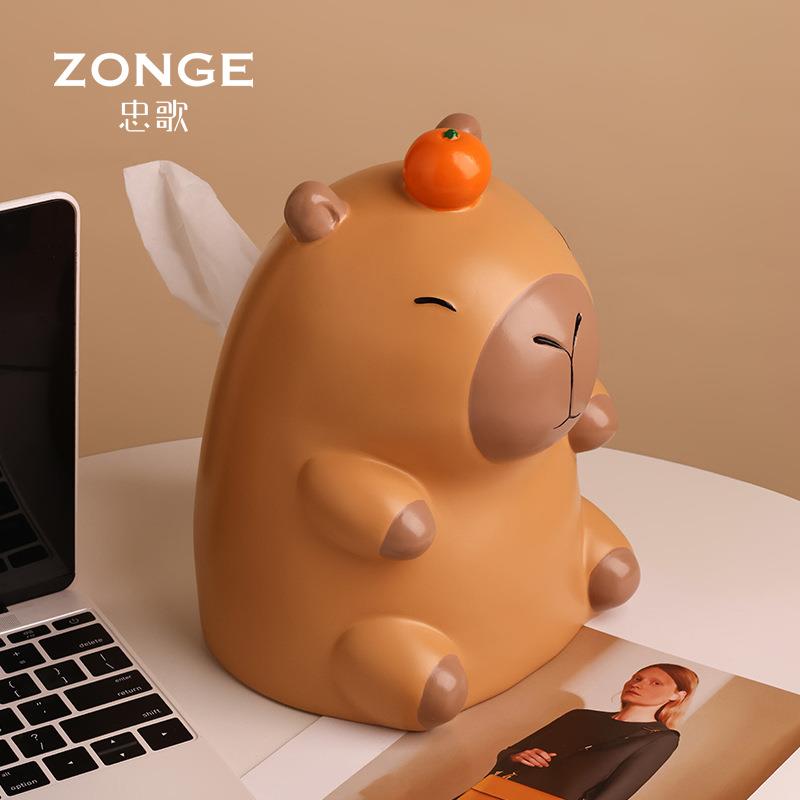 可爱卡皮巴拉纸巾盒摆件家居饰品客厅茶几抽纸盒高档轻奢风高颜值