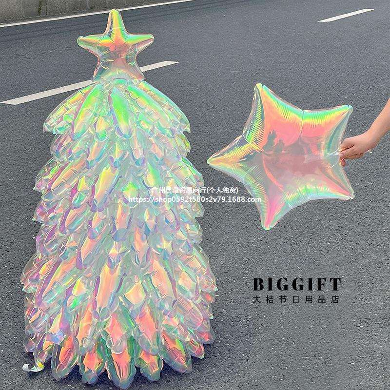超闪水晶炫彩圣诞树气球圣诞节布置道具商场美陈活动拍照摆件