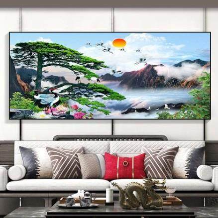 钻石画满钻客厅新款贴钻十字绣迎客松5D砖石秀山水图