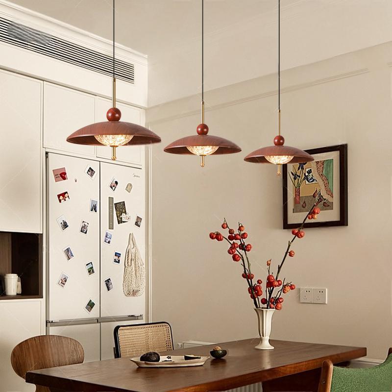 中古风可升降餐桌吊灯复古卧室床头吊线灯胡桃木色玄关吧台吸顶灯