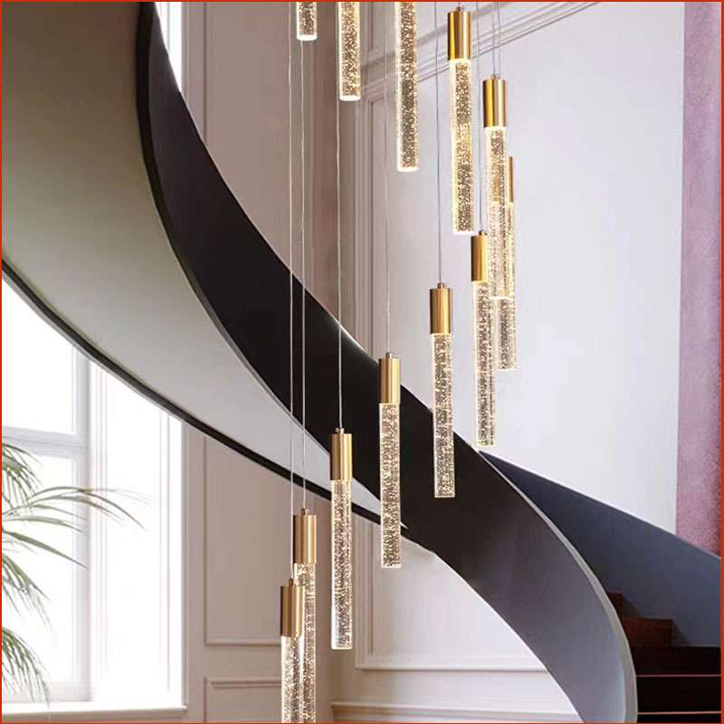 旋转水晶楼梯吊灯别墅长吊灯现代简约中空复式楼梯灯led灯具