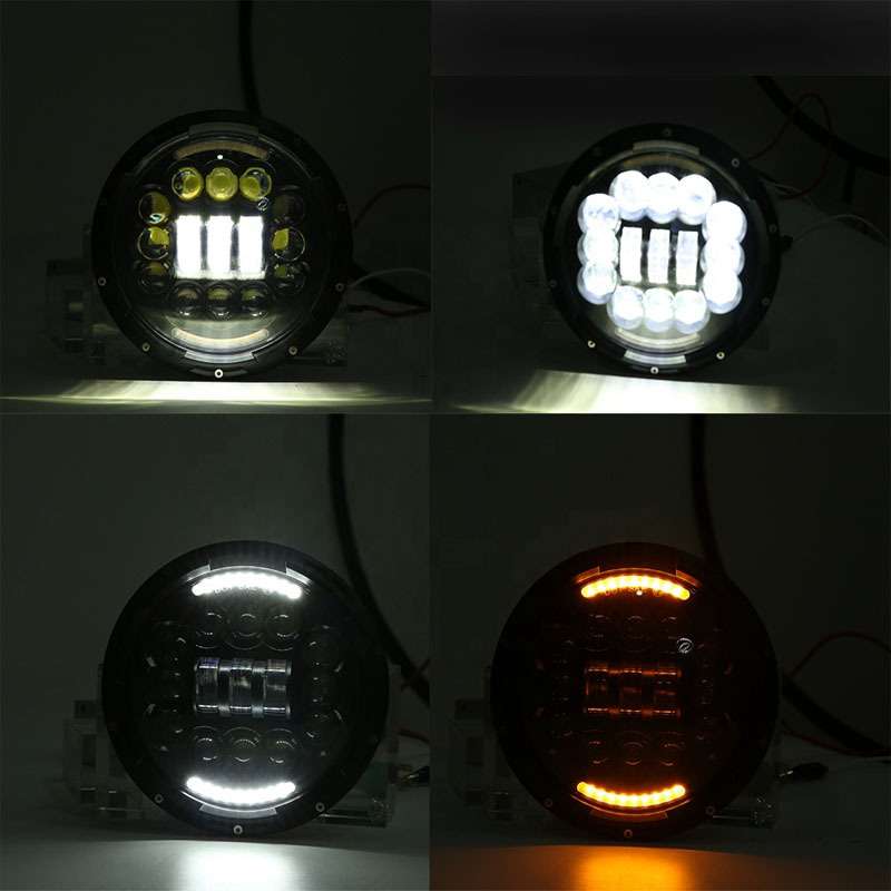 跨境7寸牧马人大灯全圆15珠 90W双光透镜越野车灯改装汽车led大灯