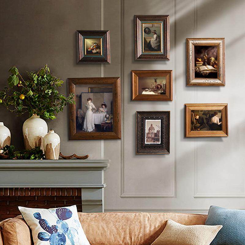 欧美式复古照片墙实木相框套装客厅实木画框卧室挂墙面上画框