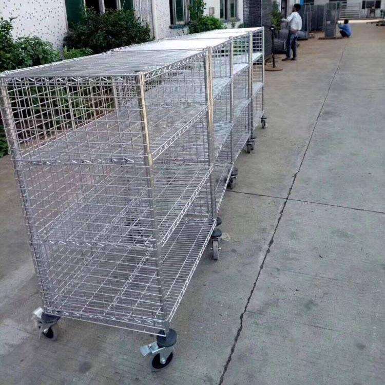 镀铬置物架 线网移动周转车 不锈钢组合货架 物料架层架 网格货架