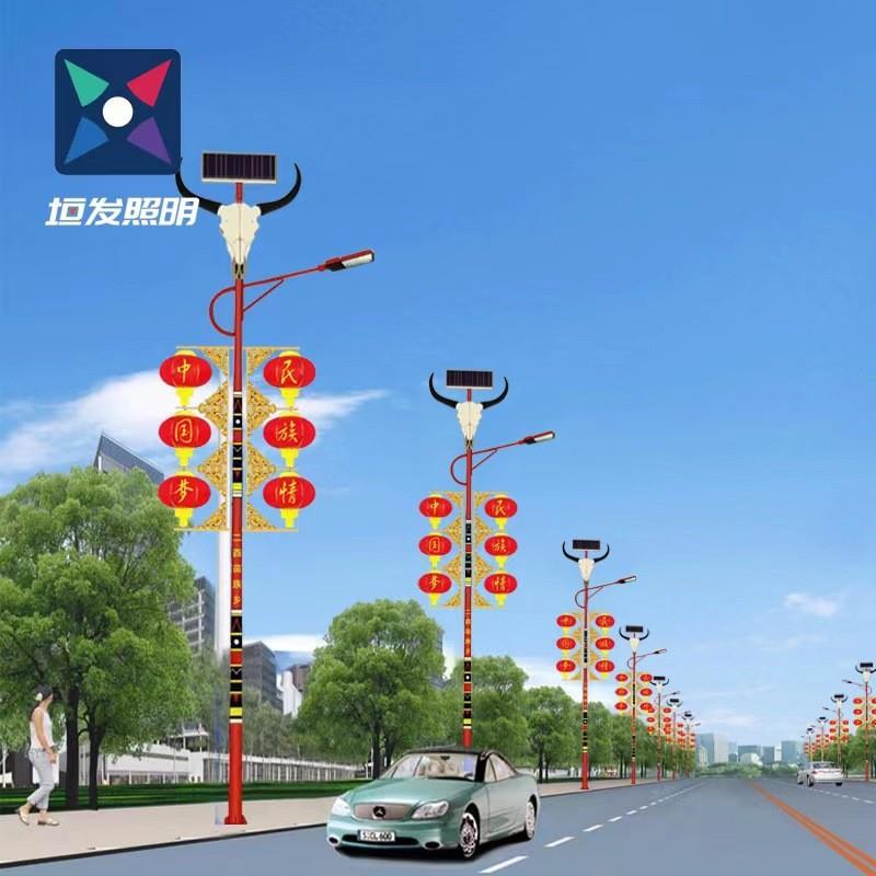 户外6米新农村仿古太阳能庭院灯中式回纹LED路灯景观灯智能感应