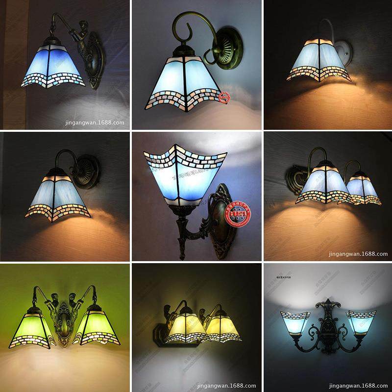 蒂凡尼地中海蓝色简约欧式壁灯卧室卫生间厨房餐厅走廊多头镜前灯