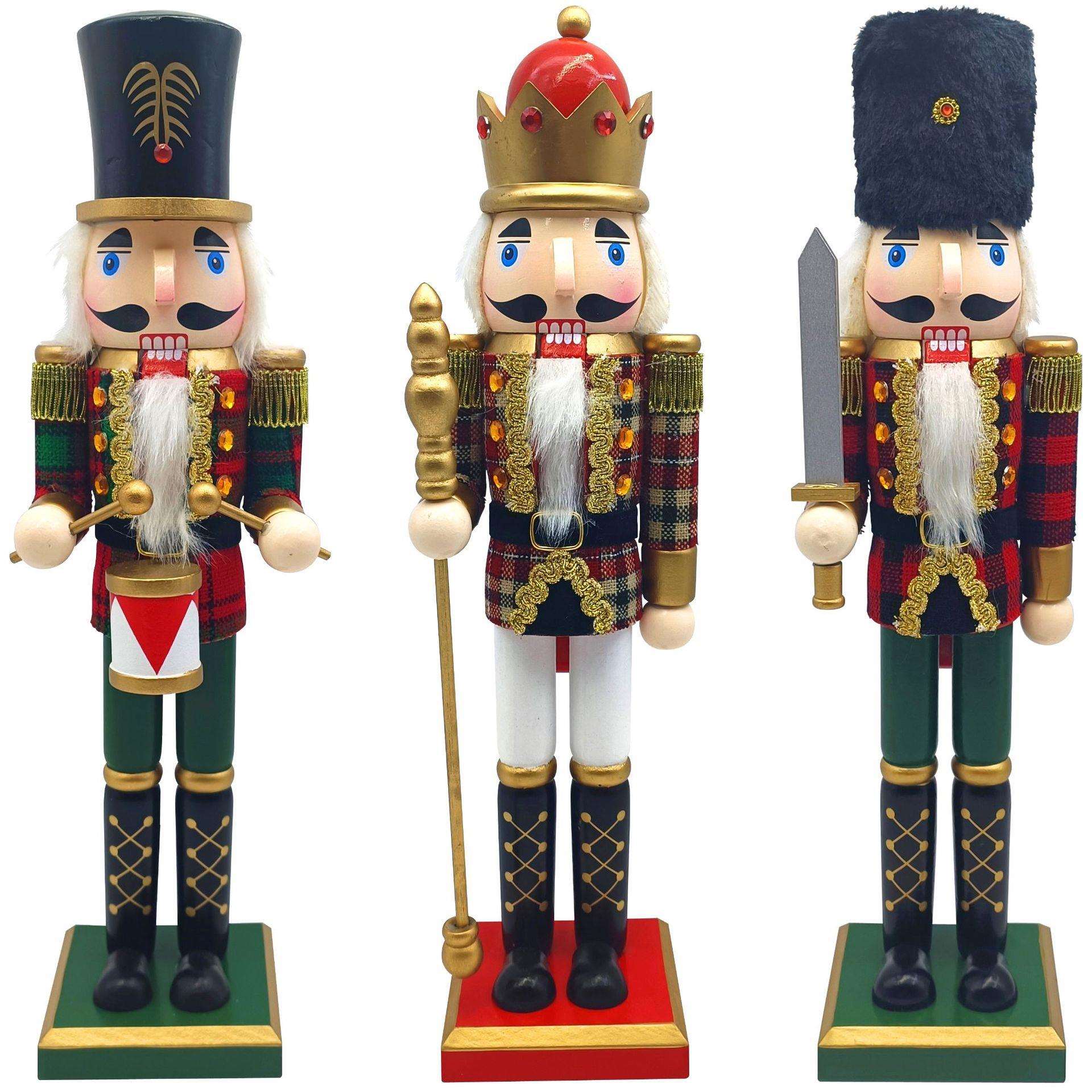 新款圣诞节木制胡桃夹子身体手贴格子布桌面圣诞装饰品摆件工艺品