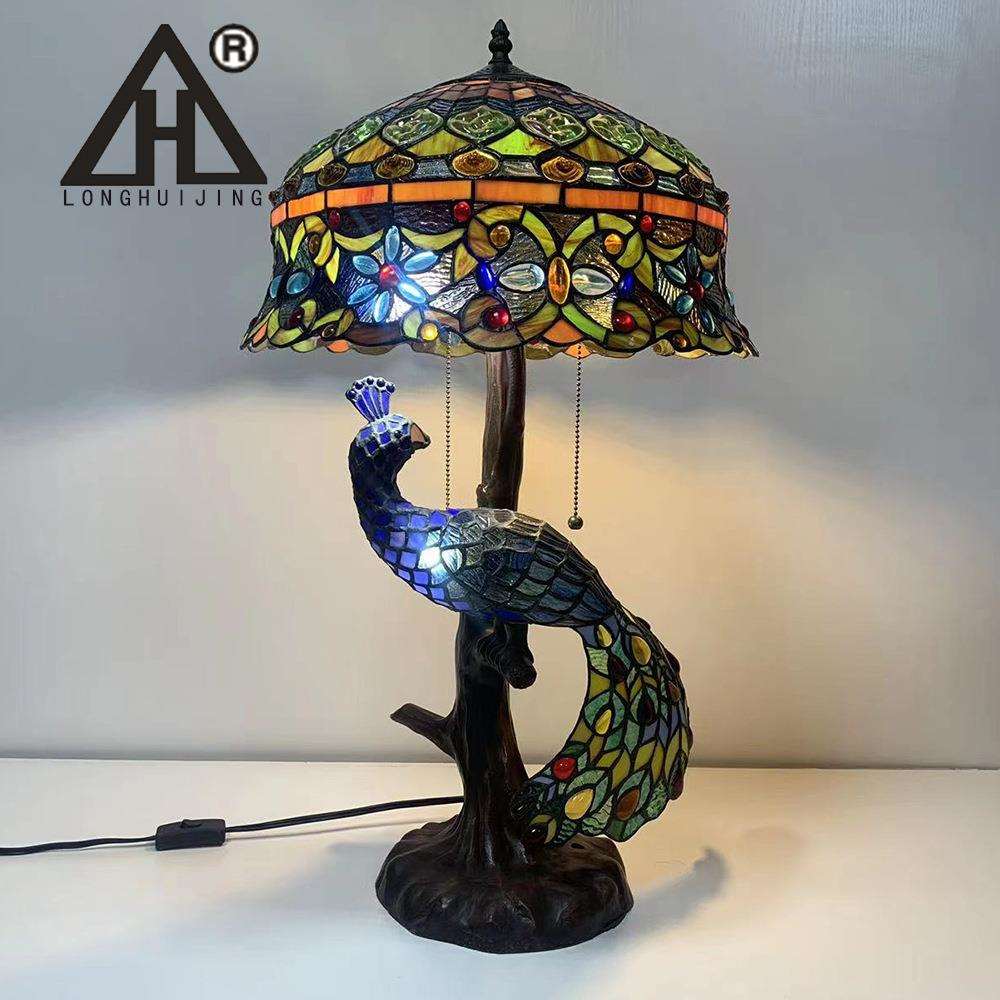 蒂汇璟凡尼灯饰美式亚马逊复古彩色玻璃卧室客厅田园酒吧大台灯
