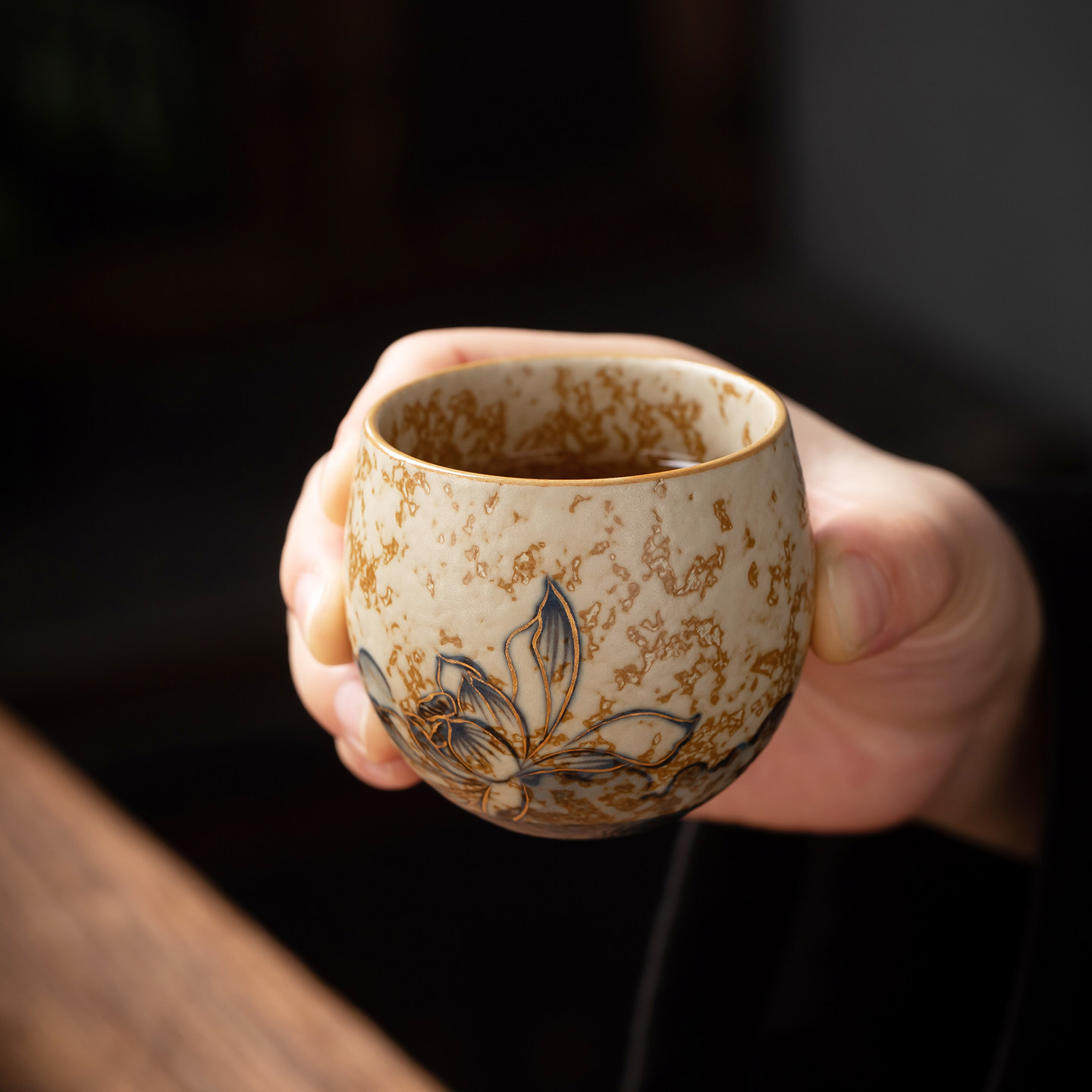 匠丞相手绘青花火石红功夫茶杯主人杯陶瓷品茗杯个人专用单杯礼品