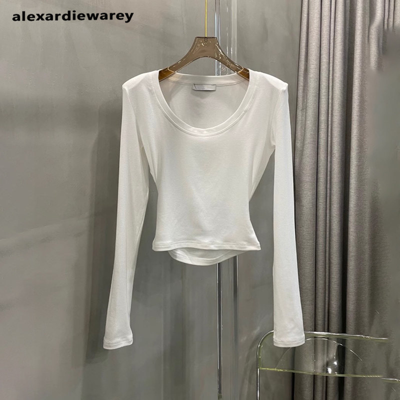 美式复古2024春夏新款修身垫肩镂空露腰长袖T恤上衣女