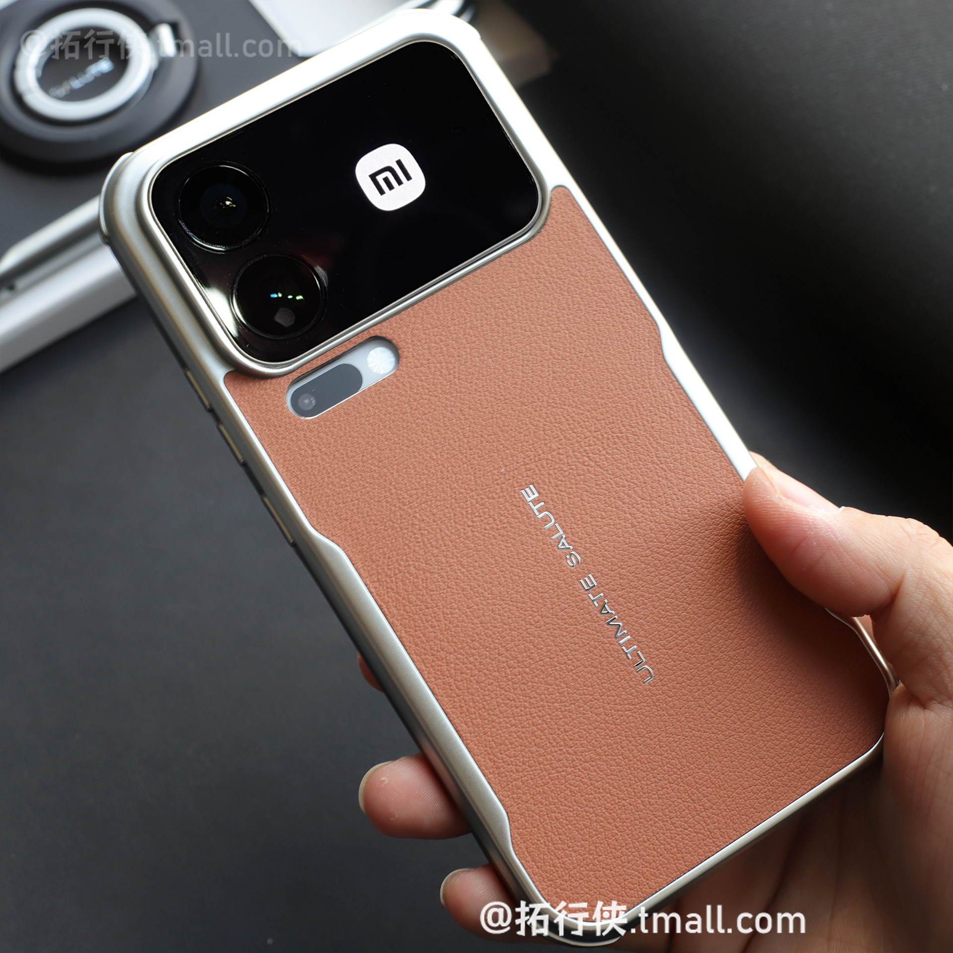 时尚棕色贴皮纹适用Xiaomi小米17ProMax手机壳内置强力磁吸充电15保护套红米K90/K80电镀tpu软边防摔全包外壳