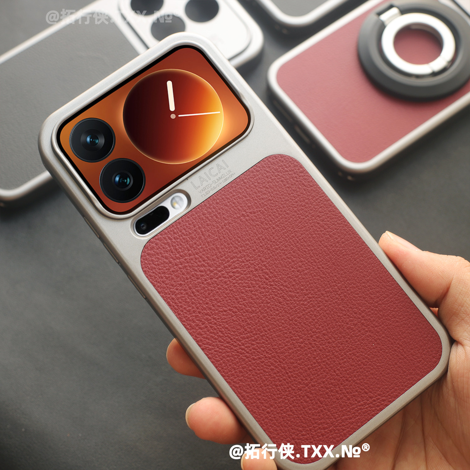 轻奢酒红色荔枝皮纹适用小米17Promax手机壳不挡广角镜头保护套xiaomi17Pro内置Magsafe磁吸充电超薄拼接男女