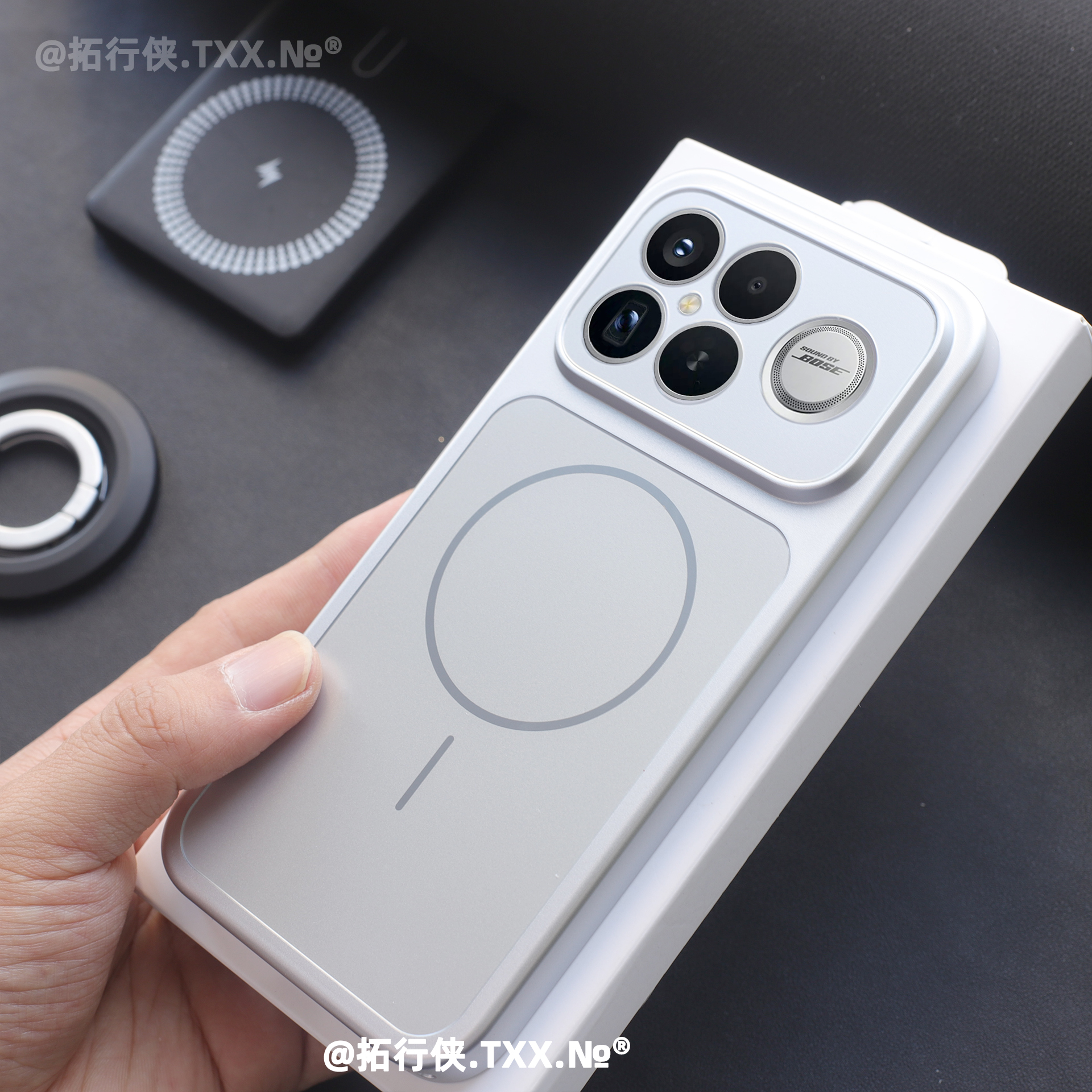 新品【康宁磨砂玻璃】适用红米K90proMax手机壳细环Magsafe磁吸充电外壳RedmiK90防指纹银白拼接硬壳全包镜头