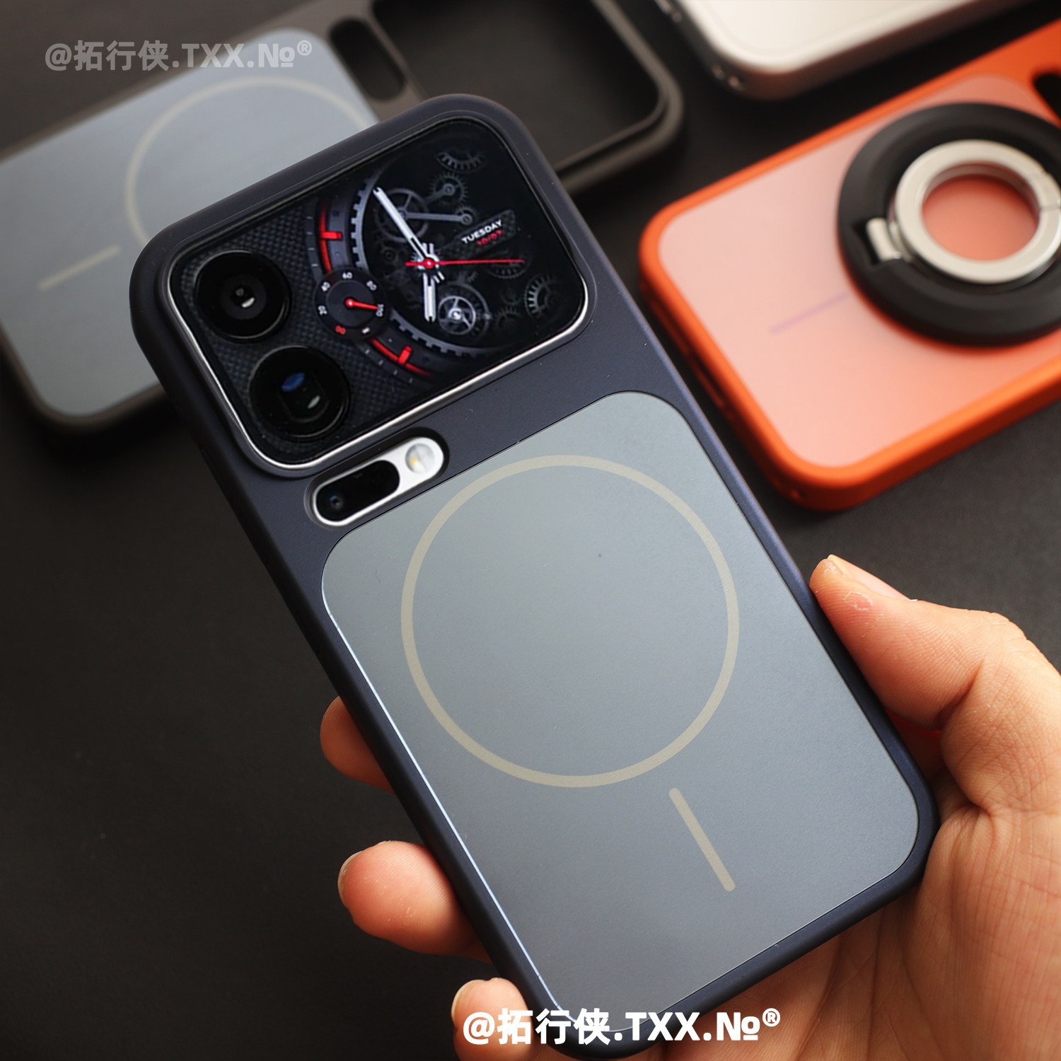 深海蓝色细环Magsafe磁吸壳适用小米17pro手机壳高级感磨砂玻璃外壳十七17ProMax秒变苹果保护套创意商务男女