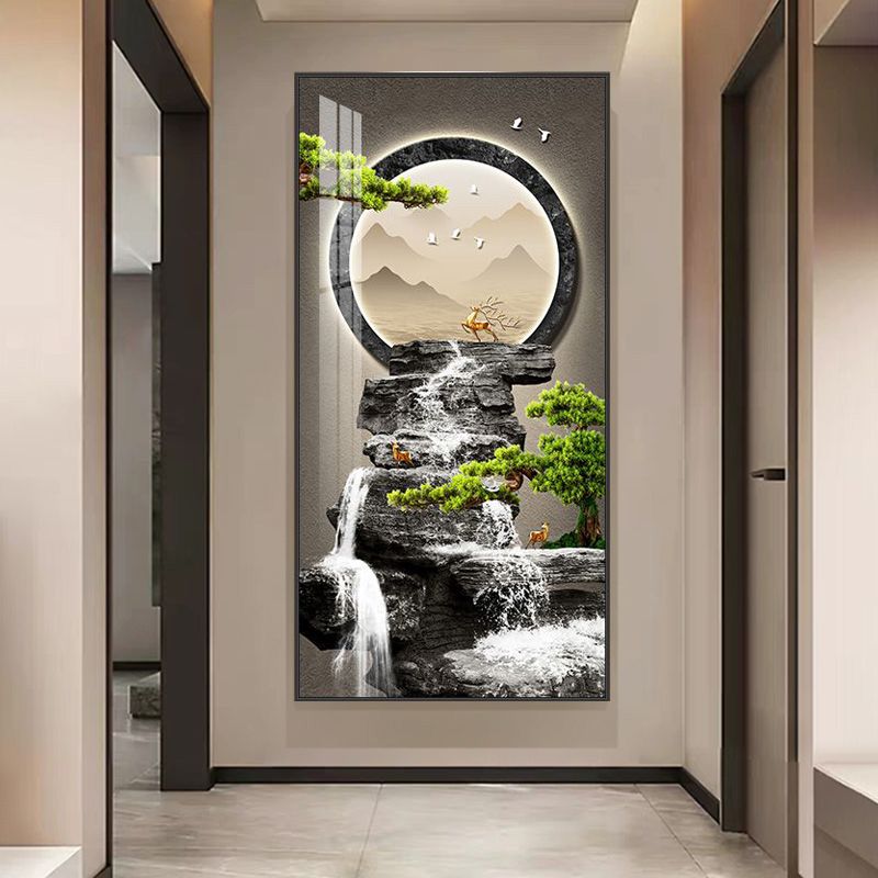 入户玄关装饰画新中式走廊过道挂画轻奢竖版玄幻背景墙正对门壁画