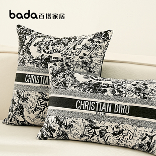 百搭沙发抱枕靠背垫刺绣花纹轻奢高级样板间床头客厅长条腰靠枕