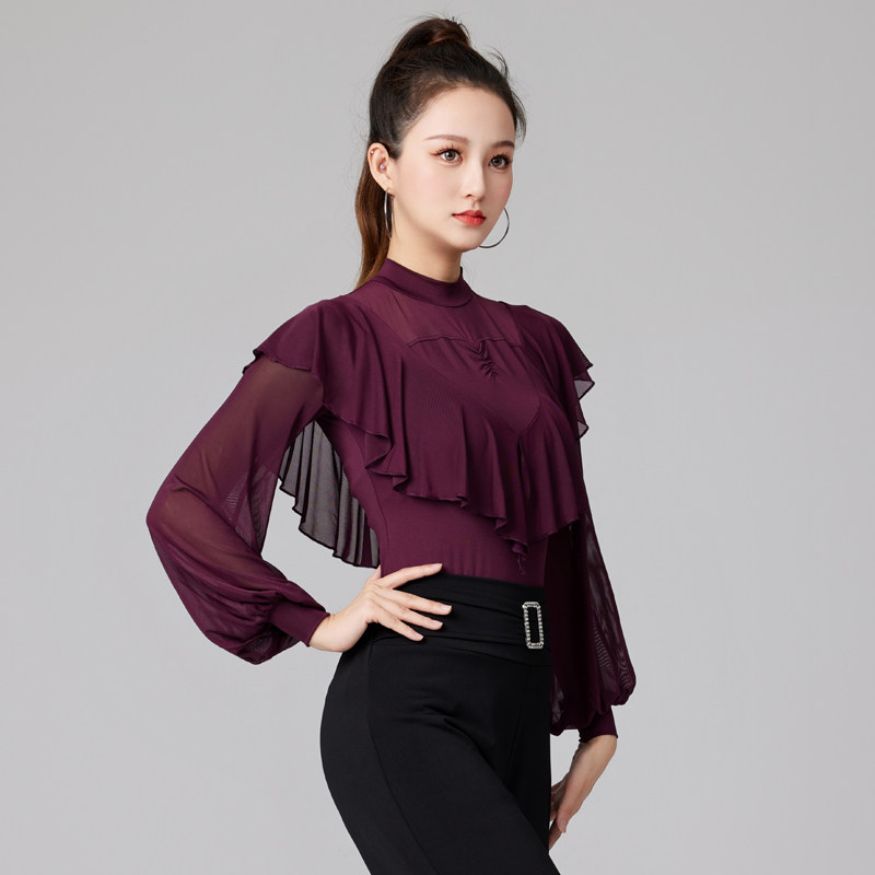 2024新款拉丁舞上衣成人女长袖秋冬季舞交谊练功广场舞蹈服装