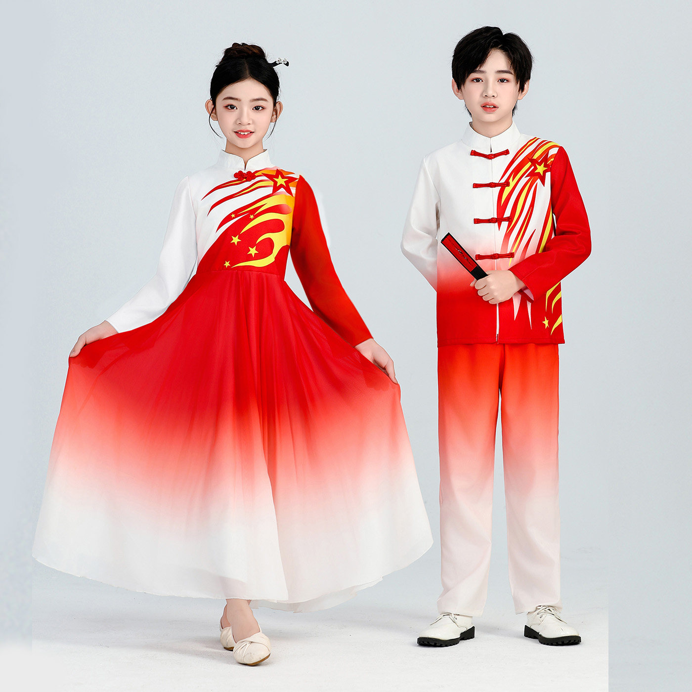 儿童合唱朗诵演出服小学生爱国红色歌主题演讲比赛中国风女童国庆