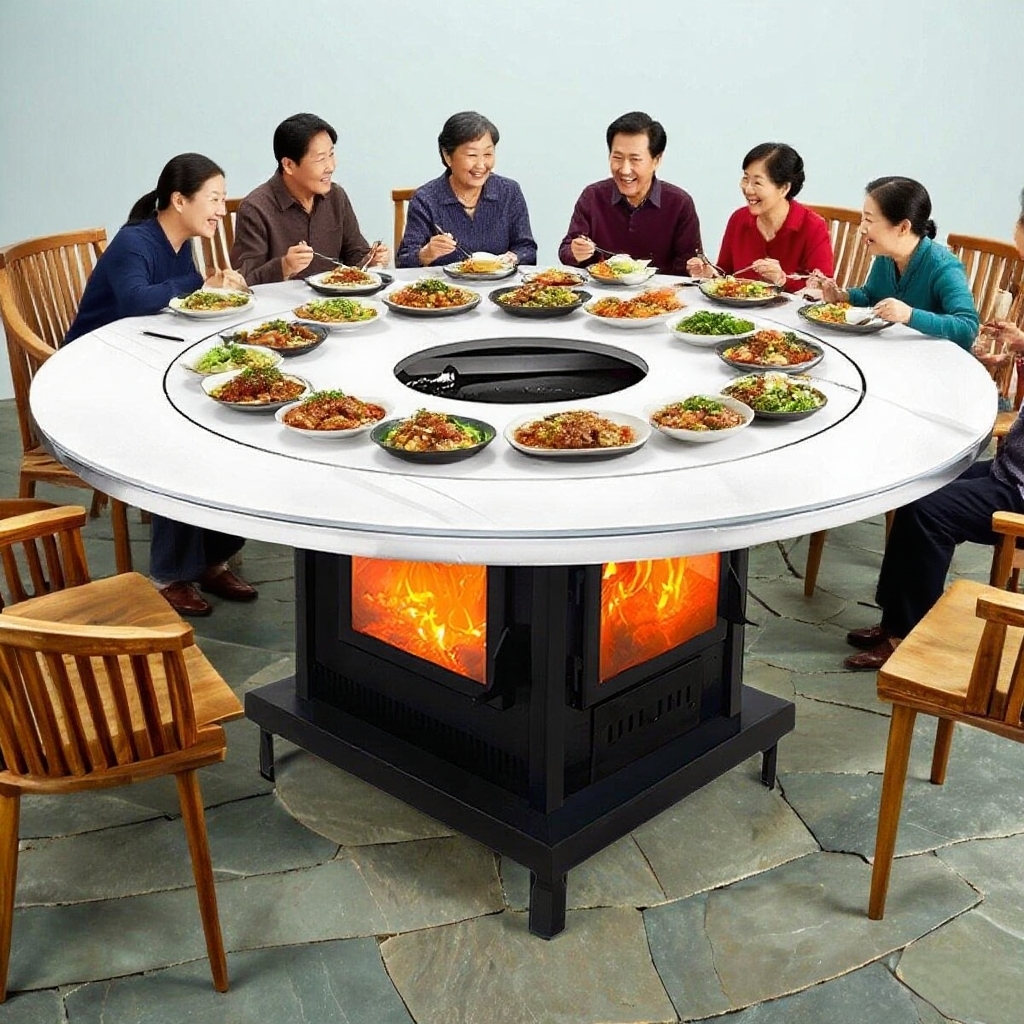 郎图特四面观火可旋转圆桌烤火桌