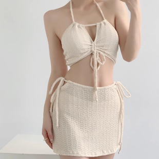 泳衣女分體裙式 露背ins 性感網(wǎng)紅高級感顯瘦泳裝 三件套比基尼泳裝