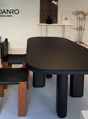 man中ro餐桌法式古橡木实木家用书师桌黑色复古设计异形o圆桌650