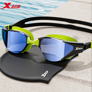 特步泳镜男款高清防雾防水竞速电镀近视带度数中框女士游泳眼镜